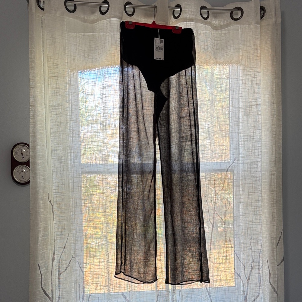 Mango Black Sheer Wide Leg Pants sz S